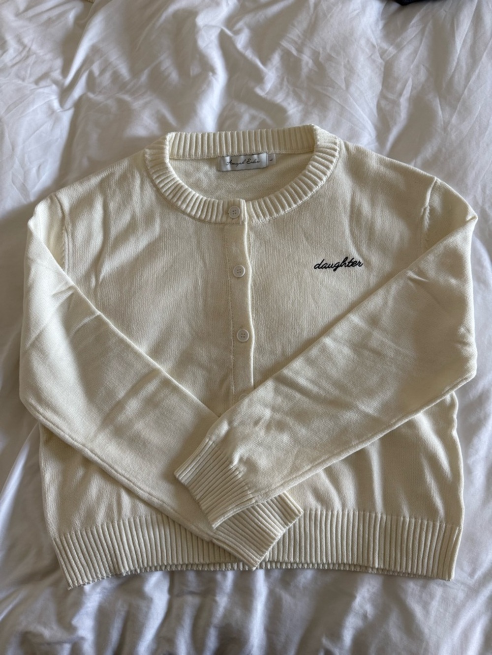 Daughter Embroidered Cream Button-Front Sweater